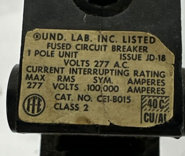 ITE CE1-B015 FUSED CIRCUIT BREAKER 15AMP 277VAC 1POLE