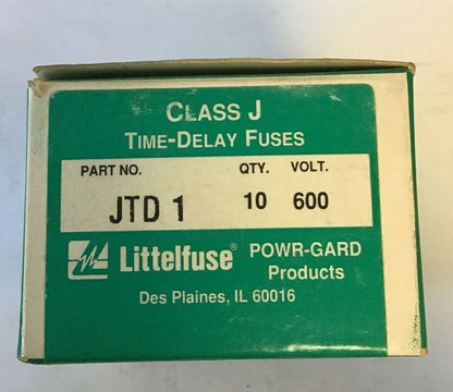 LITTLEFUSE JTD1 POWR-GARD FUSE 1A 600VAC CLASS J TIME DELAY ***LOTOF10***