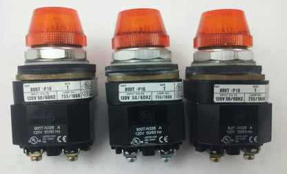 ALLEN BRADLEY 800T-PT16 SER. N, PUSH BUTTON LIGHT, 120V 50/60HZ, (LOT OF 3)