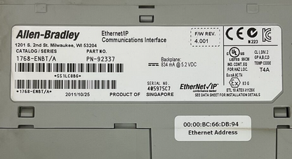 ALLEN BRADLEY 1768-ENBT SER A F/W REV 4.001 ETHERNET/IP COMMUNICATIONS INTERFACE