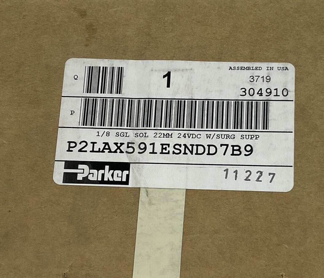 PARKER P2LAX591ESNDD7B9 AIR CONTROL VALVE 22MM 24VDC W/SURGE SUPP.