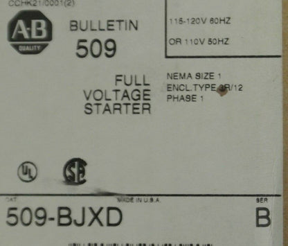 ALLEN-BRADLEY 509-BJXD FULL VOLTAGE STARTER / 110-120V / 509-B0XD / NEW SURPLUS