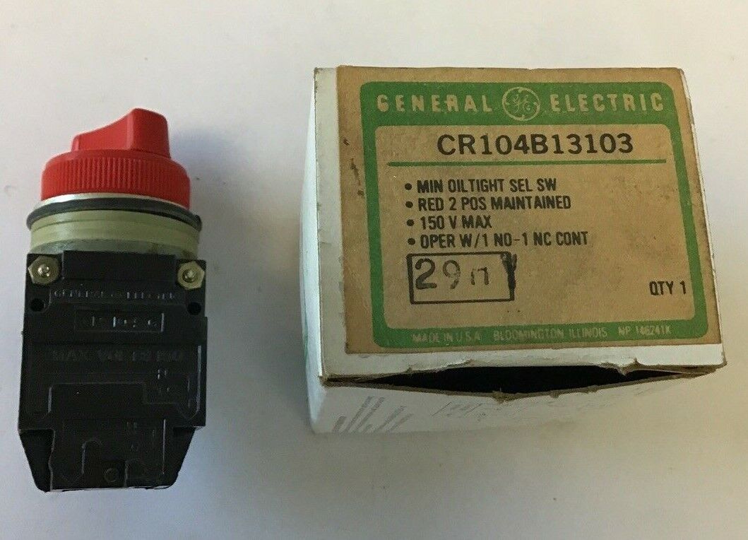GENERAL ELECTRIC CR104B13103 OILTIGHT SELECTOR SWITCH RED 2POS 150V MAX