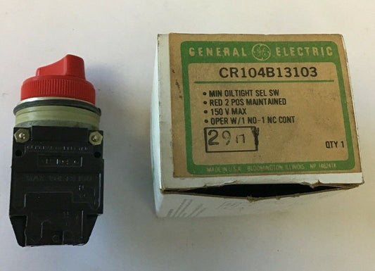 GENERAL ELECTRIC CR104B13103 OILTIGHT SELECTOR SWITCH RED 2POS 150V MAX