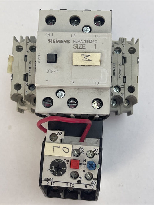 SIEMENS SIZE 1 STARTER(3TF4422-0A..1 CONTACTOR 600VAC 10HP 27A 3UA55001J* RELAY)