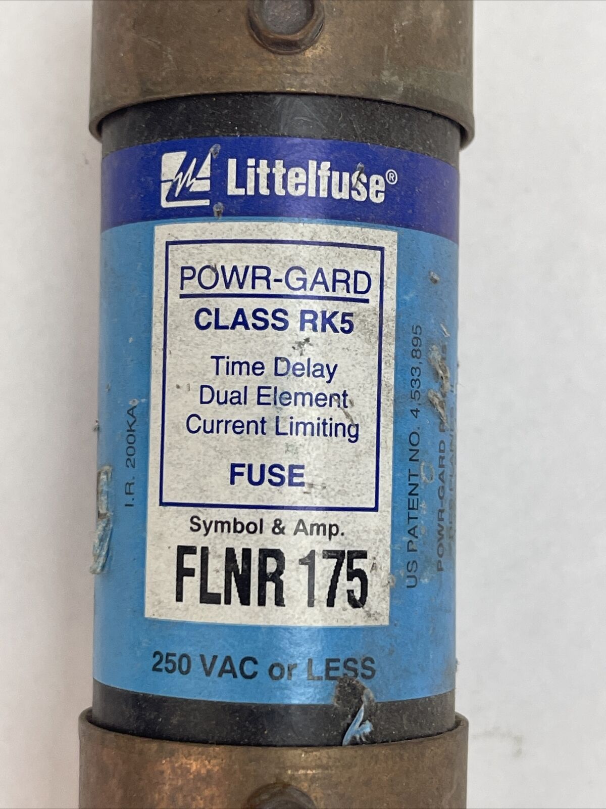 LITTELFUSE FLNR175 POWR-GARD DUAL ELEMENT TIME DELAY CLASS RK5 175A 250VAC FUSE
