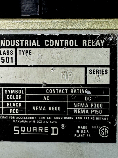 SQUARE D - CL: 8501 TP: XD0 40 FM: MP SER: A - CONTROL RELAY & 8501/XDL/SER. A
