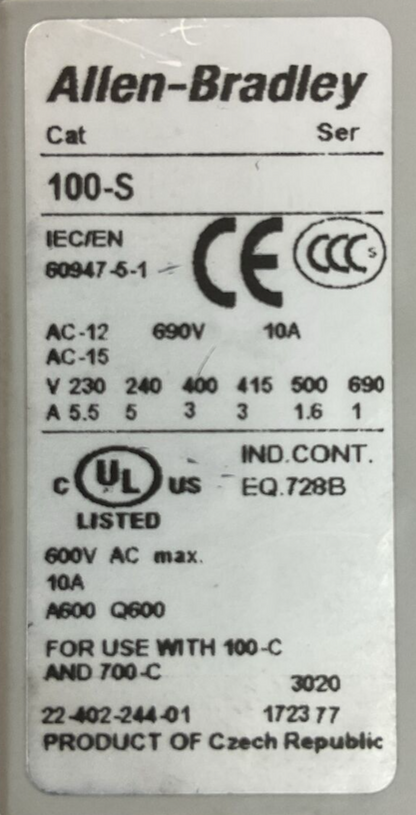 ALLEN BRADLEY STARTER (300-BOE*930 SER B 600VAC 27A 10HP+193-EEDD SER C+100-S)