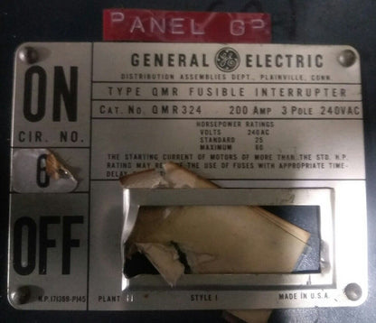 General Electric GE QMR324 Type QMR Fusible Interrupter SWITCH - 200A 3P 240VAC