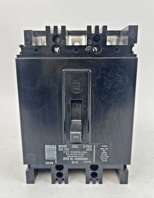 WESTINGHOUSE - EHB3100 - CIRCUIT BREAKER 100A 3POLE 480V BROKEN PIECE - USED