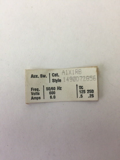 WESTINGHOUSE A1X1RB AUXILIARY SWITCH 600VAC 6A 125/250VDC 0.5/0.25A 1490D72G56