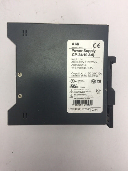 ABB CP-24/10 POWER SUPPLY INPUT 93-132/187-264VAC 47-63HZ 4.3A OUTPUT 24VDC 10A