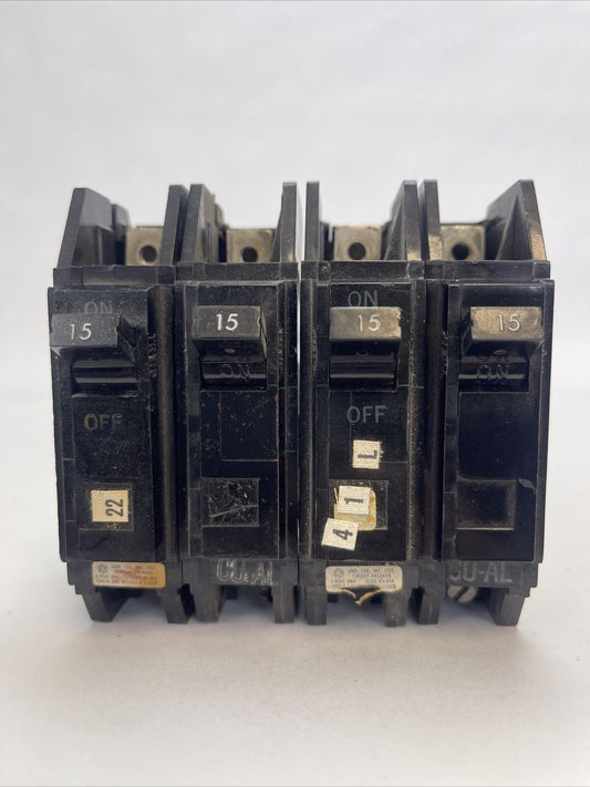 GE TQC1115 CIRCUIT BREAKER 1POLE 15AMP 120/240VAC (LOT OF 4) GENERAL ELECTRIC