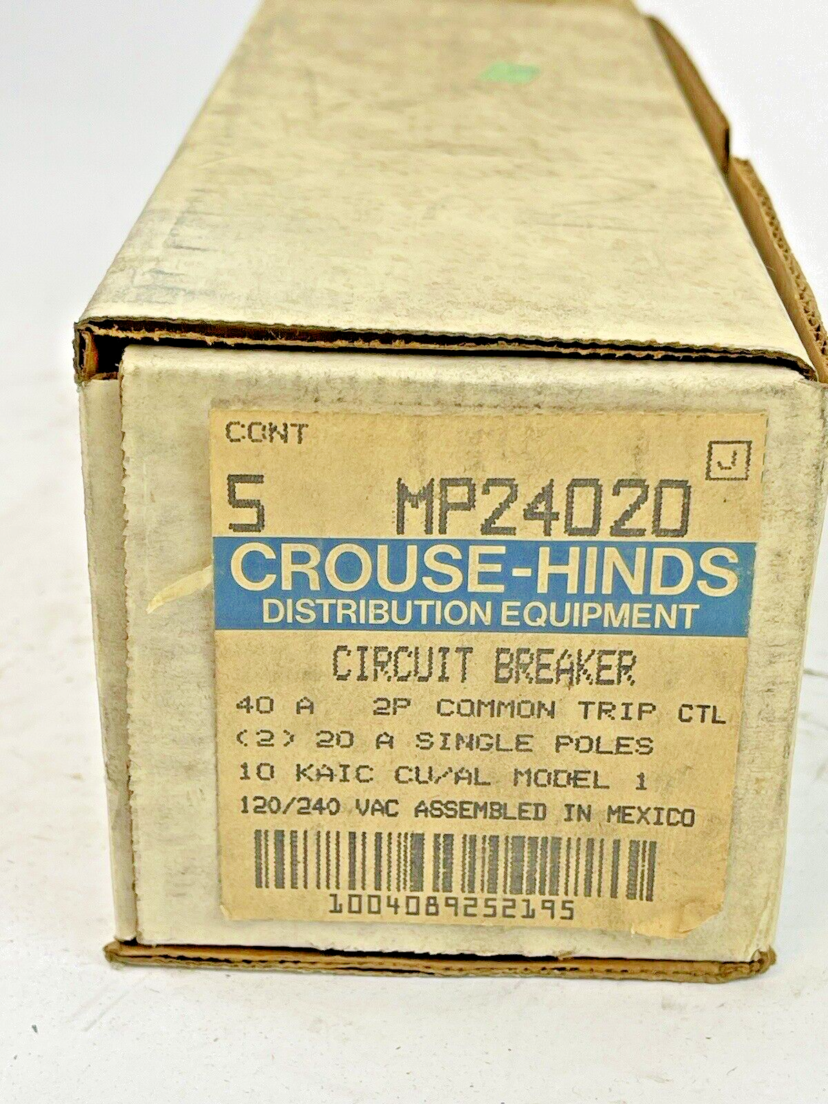 CROUSE-HINDS *BOX OF 5* - MP24020- 2 POLE,20/40/40/20 A, 240 VAC CIRCUIT BREAKER