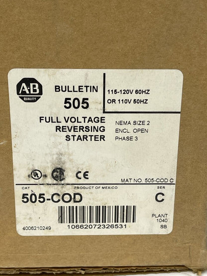 ALLEN BRADLEY - 505-COD-C - REVERSING STARTER - NEMA SIZE 2 - 45 AMP 600V AC