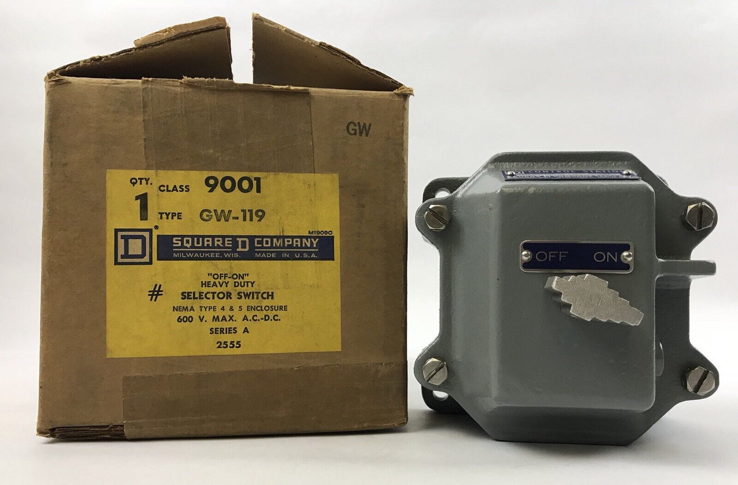 Square D Company 9001 GW-119 Off-On Heavy Duty Selector Switch 600 V Max AC DC