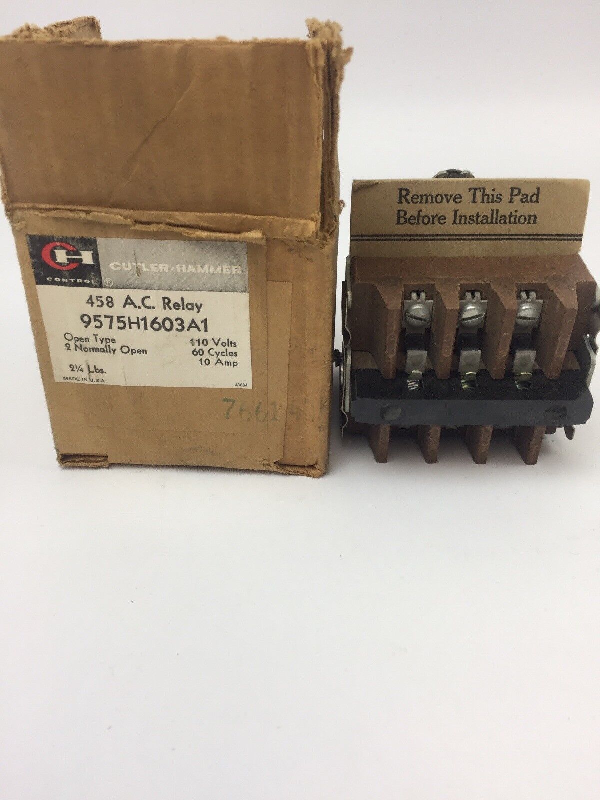 CUTLER HAMMER 9575H1603A1 458 A.C. RELAY 100 VOLT 60 CYCLES 10 AMP OPEN TYPE