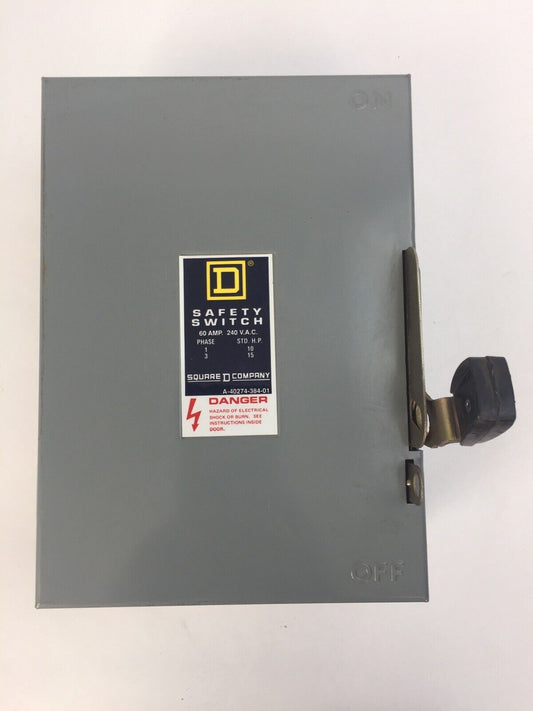 SQUARE D DU322 NON FUSIBLE SAFETY SWITCH 60A 240VAC SER E1 15HP 3PH TYPE 1