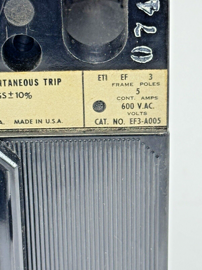 ITE / SIEMENS - EF3-A005 - MOLDED BREAKER W/ ADJ. TRIP - 3 POLE/5A/600 VAC