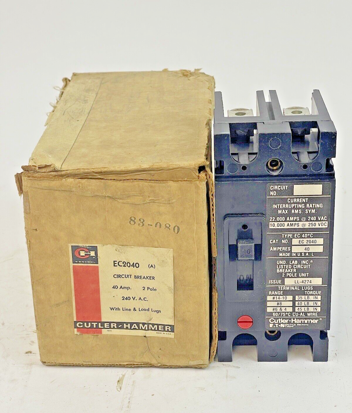 CUTLER-HAMMER - EC2040 - 2 POLE, 40A, 240 VAC CIRCUIT BREAKER