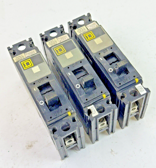 SQUARE D **LOT OF 3** FAL14020 - CIRCUIT BREAKERS - 1 POLE/ 20A/ 120 VAC 120 VDC