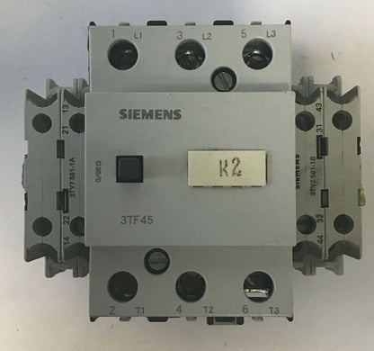 SIEMENS 3TF4522-0A CONTACTOR W/ AUX 3TY7 561-1A 55A 600VAC