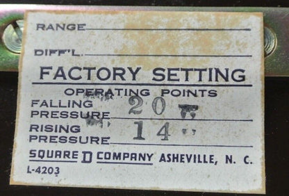 SQUARE D 9016 BSG-1 VACUUM SWITCH - OPEN - 20", CLOSE 14" - NEW SURPLUS