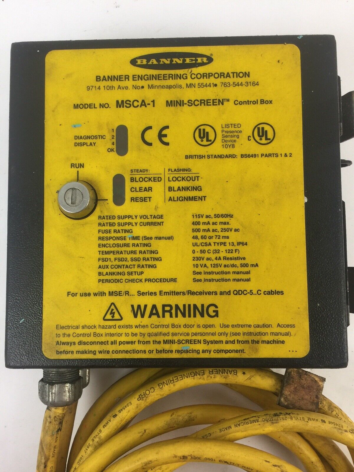 BANNER MSCA-1 MINI-SCREEN CONTROL BOX WITH CABLES MISSING KEY