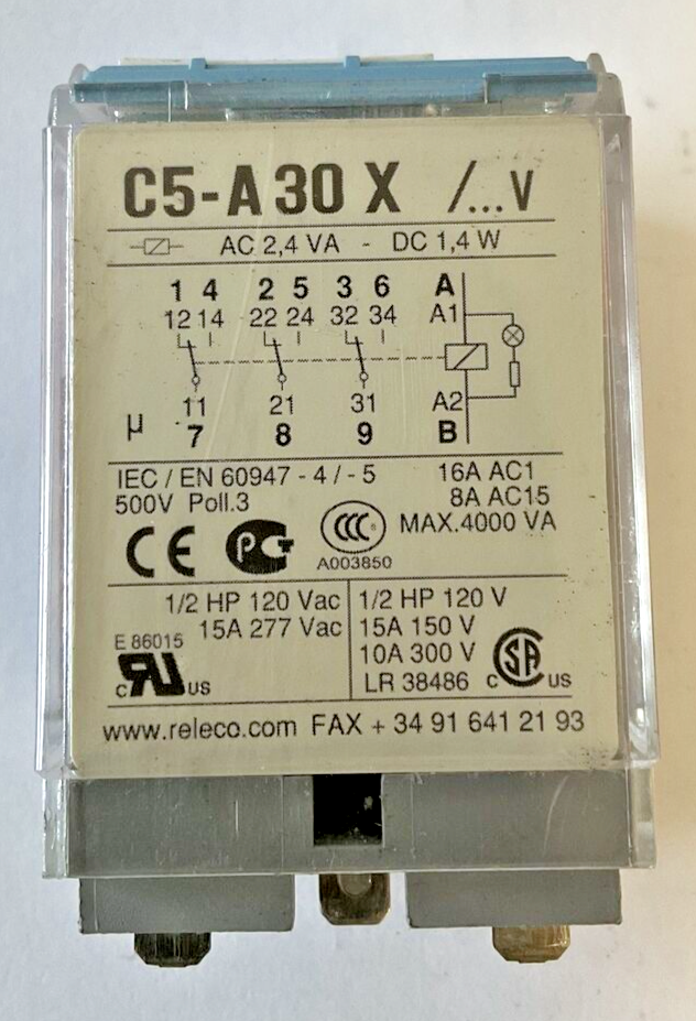 RELECO C5-A30X RELAY 24VDC MR-C 1/2HP 15A 277VAC ***LOTOF5***