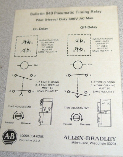 ALLEN-BRADLEY 849-ZOD323 PNEUMATIC TIMING RELAY / ON-DELAY / 120V - NEW SURPLUS