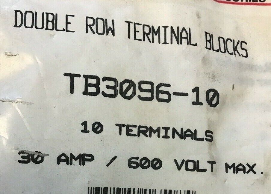 NSI DOUBLE ROW TERMINAL BLOCKS TB3096-10 10 TERMINALS 30AMP/600VOLT