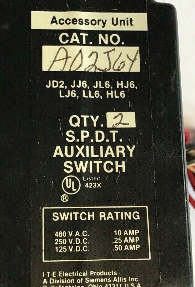 ITE A02J64 AUXILIARY SWITCH 480VAC 10A 250VDC