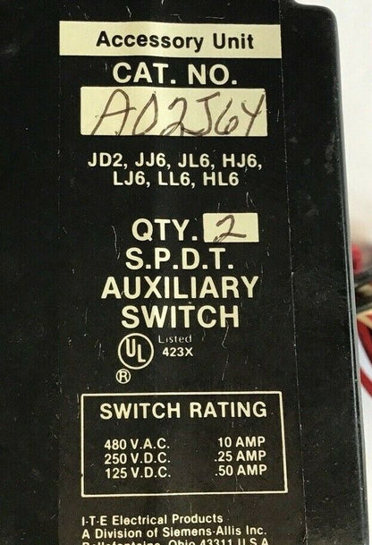 ITE A02J64 AUXILIARY SWITCH 480VAC 10A 250VDC