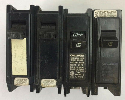CHALLENGER/SYLVANIA BQ1C015 CIRCUIT BREAKER 1POLE 15AMP 120/240VAC (LOT OF 4)