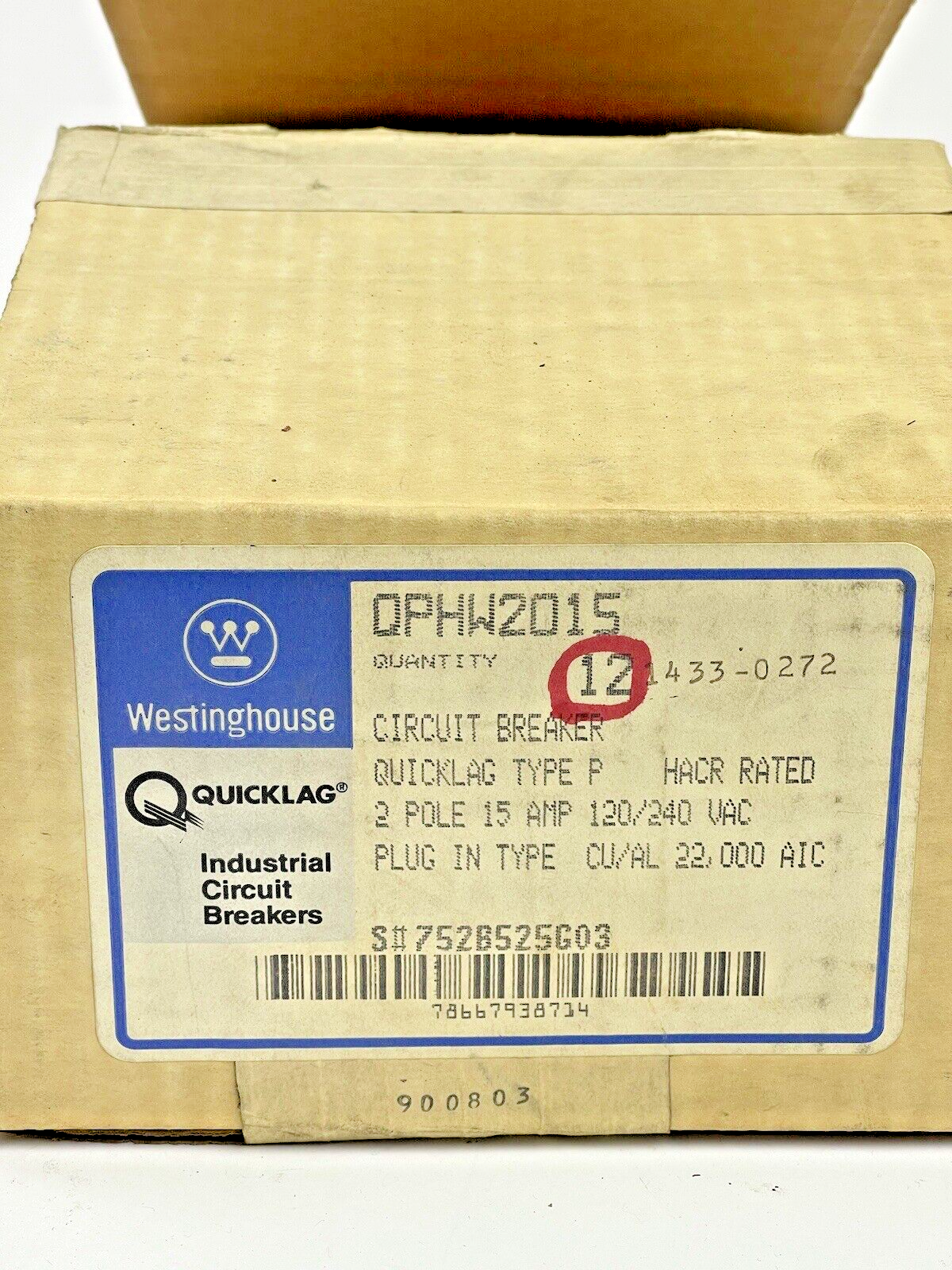 WESTINGHOUSE **BOX OF 12** - QPHW2015 - 15A/2 POLE/240 VAC/QUICKLAG/TYPE P - NEW