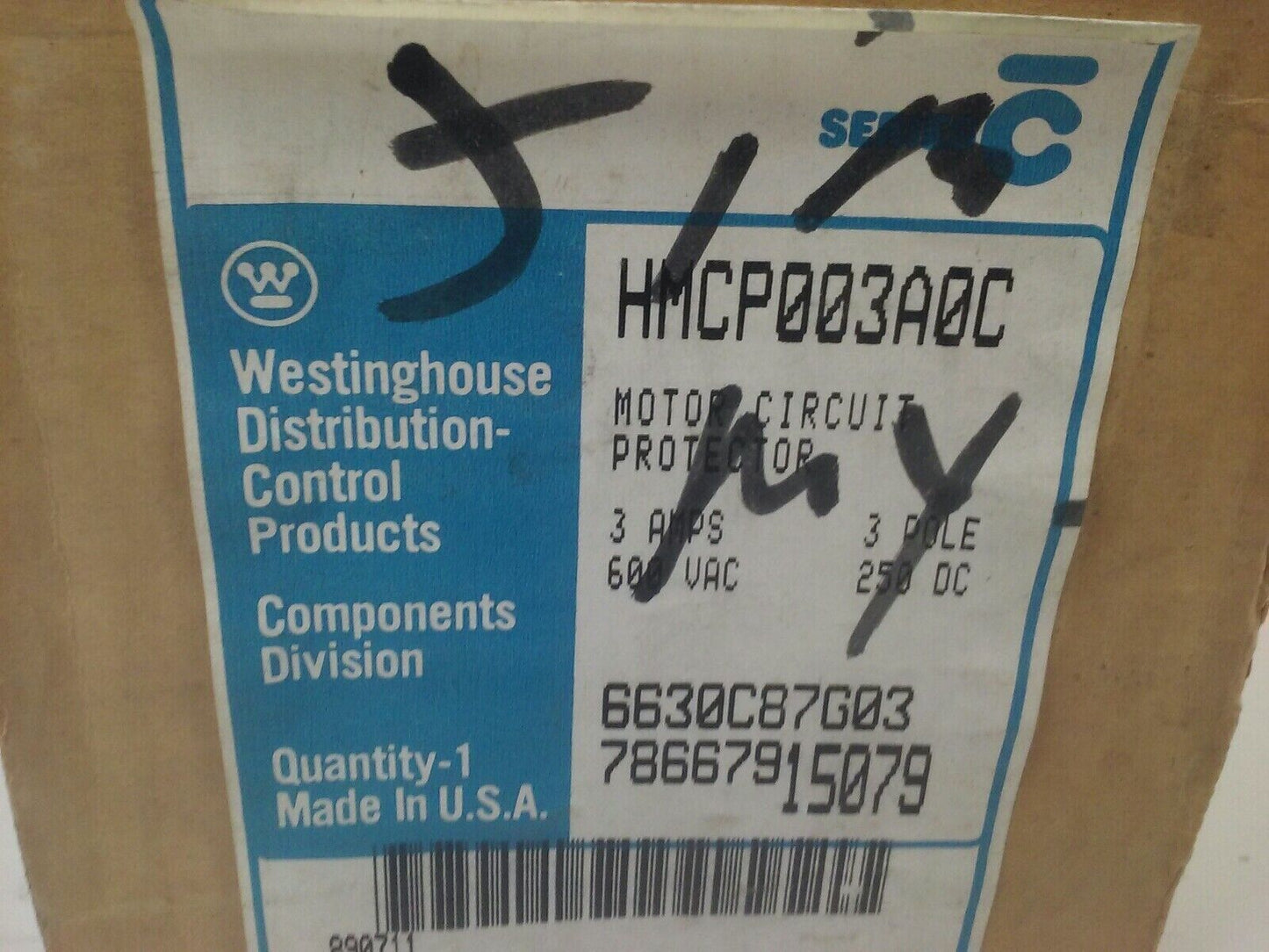 WESTINGHOUSE HMCP003A0C B SER.C MOTOR CIRCUIT PROTECTOR TRIP UNIT 3A 3P 600V