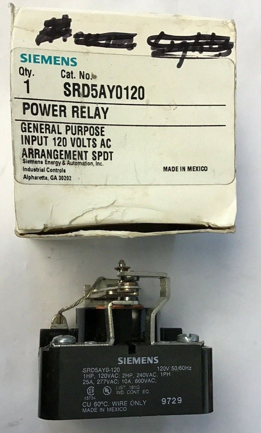 SIEMENS SRD5AY0120 POWER RELAY 120VAC GENERAL PURPOSE 50/60HZ