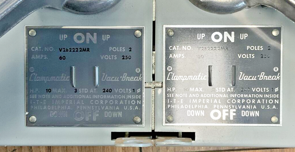 ITE V2B2222MR CLAMPMATIC VACU-BREAK 2POLE 250V 60A 10HP