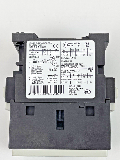 SIEMENS - 3RT1026-1AC20 -CONTACTOR AC-3 25 A, 11 kW / 400 V 24 V AC, 50/60 Hz 3P