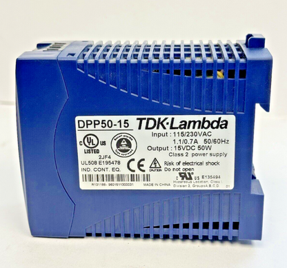 TDK-LAMBDA - DPP50-15 - POWER SUPPLY -O: 15VDC, 50W I: 230VAC, 1.1/0.7A, 50/60Hz