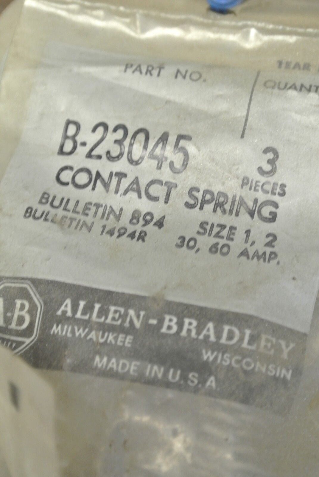 BAG of 3 / ALLEN-BRADLEY B-23045 / CONTACT SPRING / SIZE 1, 2 / 30A, 60A / NEW