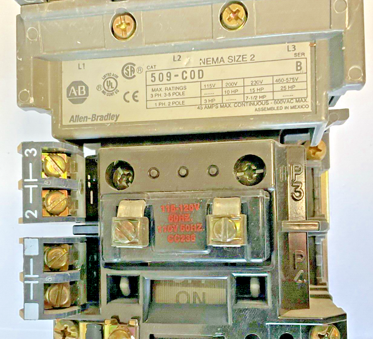 ALLEN-BRADLEY 509-C0D STARTER SER.B SIZE2 25HP W/115-120V COIL