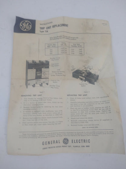 GENERAL ELECTRIC GE TJ34400TMDZ BREAKER TRIP UNIT 400A 3P  TJD400 W/INSTRUCTIONS