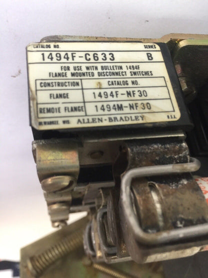 ALLEN BRADLEY 1494F-NF30 FUSIBLE DISCONNECT SWITCH SER A 30A 40023-414-01 AJT10