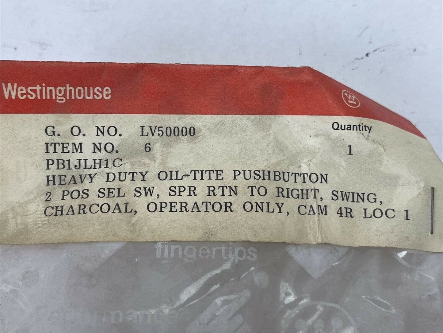 WESTINGHOUSE PB1JLH1C HEAVY DUTY OIL-TITE PUSHBUTTON 2 POSITION SELECTOR SWITCH
