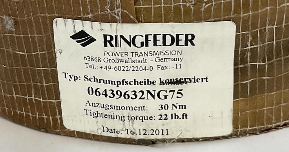 RINGFEDER RfN 4005 NG 75 SHRINK DISC 22 LB.FT 30Nm 06439632NG75