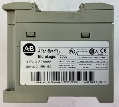 ALLEN BRADLEY 1761-L32AWA SER C FRN 5.0 PLC MODULE MICROLOGIX 1000