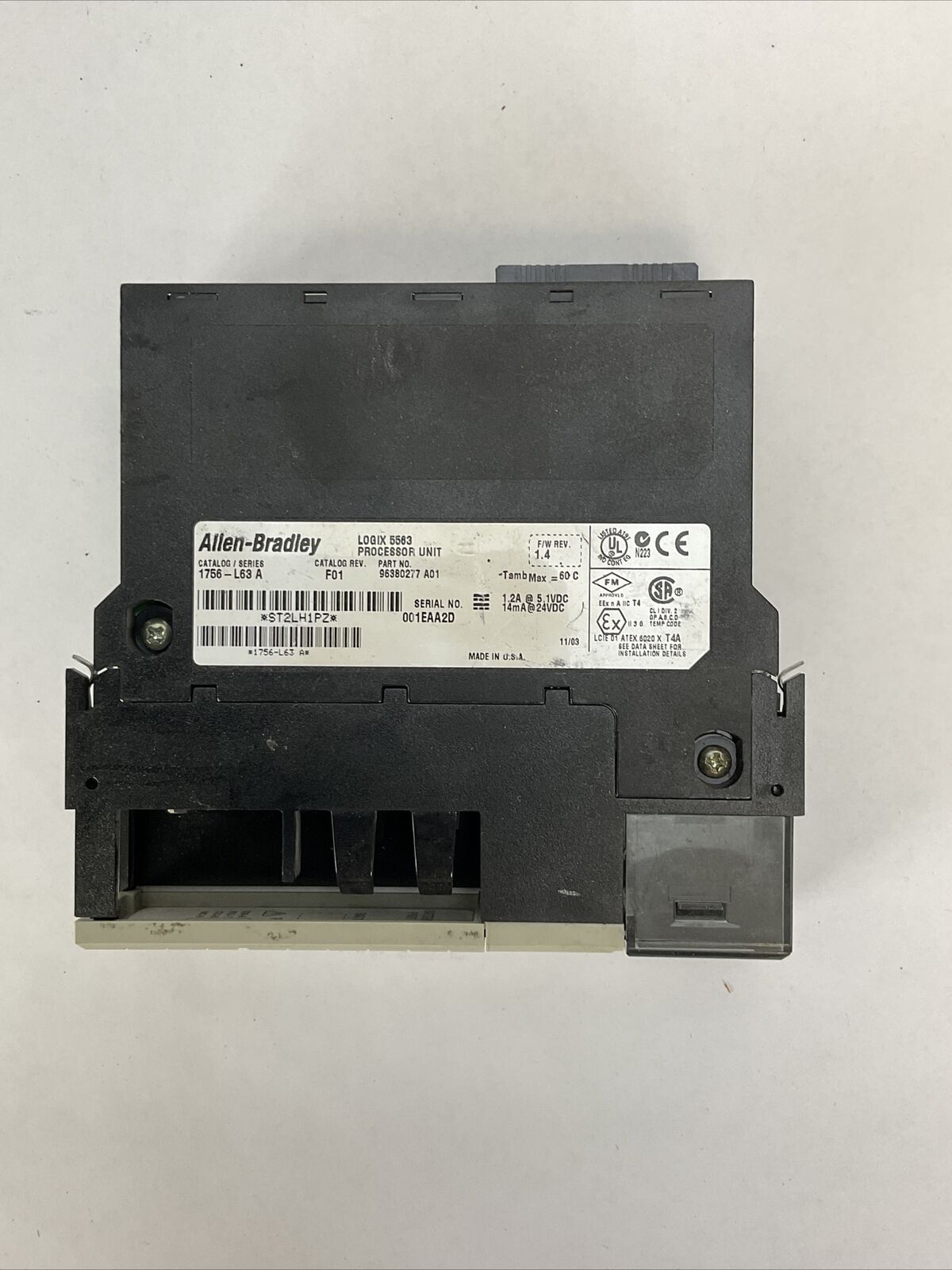 ALLEN BRADLEY 1756-L63 SER A CATALOG REV F01 F/W REV 1.4 LOGIX 5563 PROCESSOR