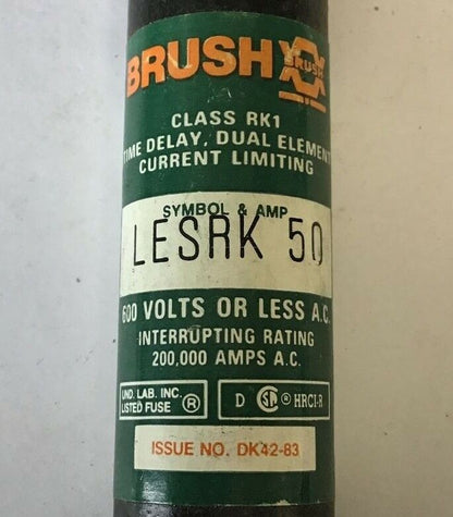 RELIANCE/BRUSH LESRK 50 FUSE 50A 600VAC CLASS RK1 ****LOTOF5****