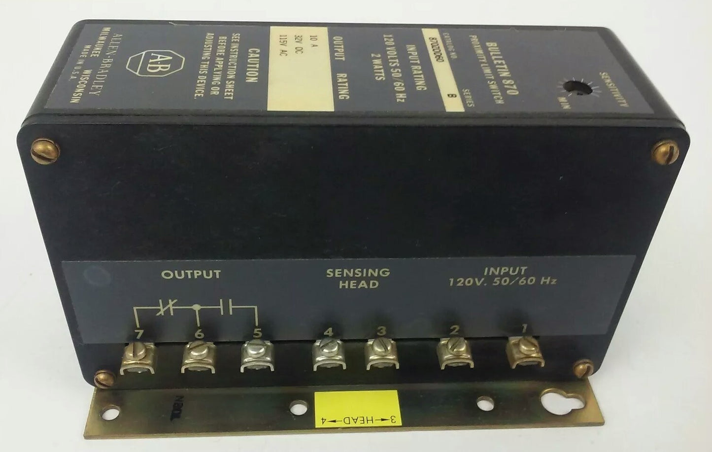ALLEN BRADLEY 870-ZOD60 SERIES B PROXIMITY LIMIT SWITCH 120V 2 WATTS 10A 32VDC